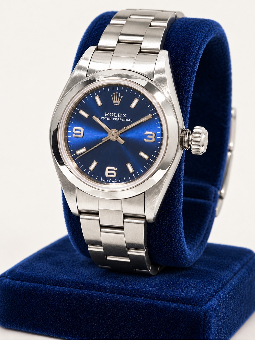 Vintage Rolex Ladies Oyster Perpetual 76080 Blue Dial Steel Watch